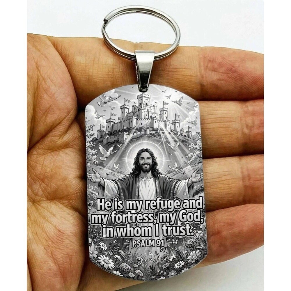 Psalm 91  God Lord Jesus Christ Stainless Keychain Reminder Faith Bless